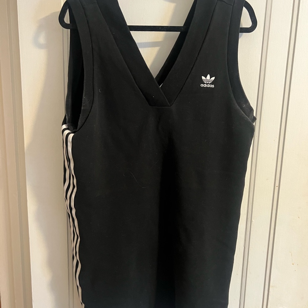Adidas Women's Black Tank Top with White Stripes